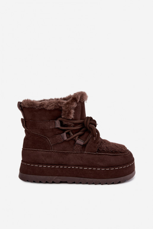 Schnürstiefel für den Winter mit Plattform in Schokolade Coraliah