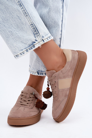 Sneaker aus Kunstveloursleder mit flauschigen Pompons Vinceza 79682 sandfarben 2