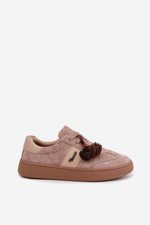 Baskets en daim synthétique avec pompons Vinceza 79682 couleur sable