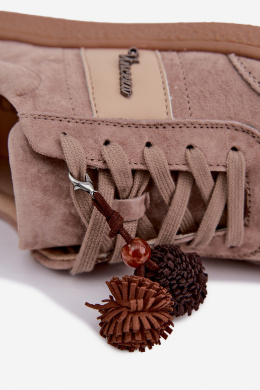 Sneaker aus Kunstveloursleder mit flauschigen Pompons Vinceza 79682 sandfarben