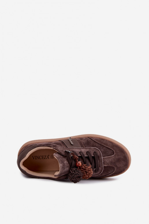 Sneaker aus Kunstveloursleder mit flauschigen Pompons Vinceza 79682 schokoladenfarben