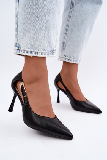 Escarpins avec découpes et boucles dorées Vinceza 62288 noires 2