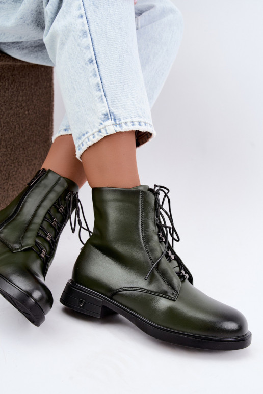 Wärmende Stiefeletten aus Leder Vinceza 133113 khaki
