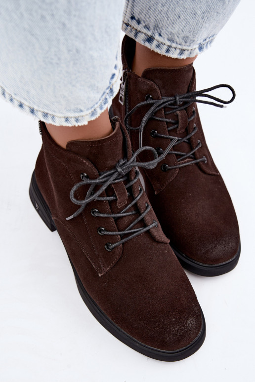 Wärmende Veloursleder Schuhe mit niedrigem Absatz Vinceza 39953 schokoladenfarben