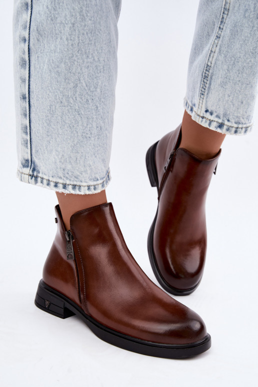 Wärmende Damenstiefeletten aus Leder Vinceza 133112 braun
