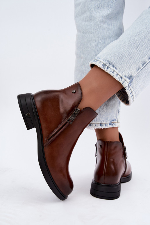 Bottines chaudes pour femmes en cuir naturel Vinceza 133112 marron