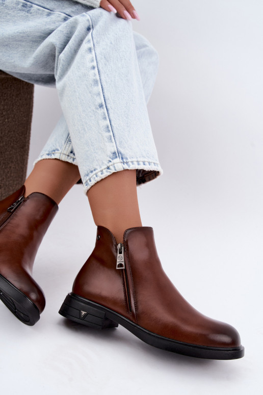 Bottines chaudes pour femmes en cuir naturel Vinceza 133112 marron
