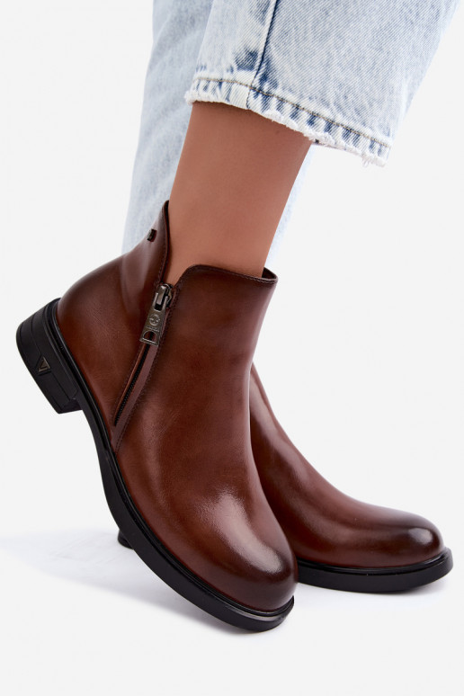 Bottines chaudes pour femmes en cuir naturel Vinceza 133112 marron