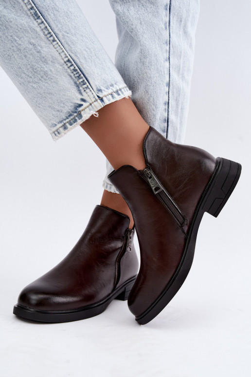 Bottines chaudes pour femmes en cuir naturel Vinceza 133112 chocolat