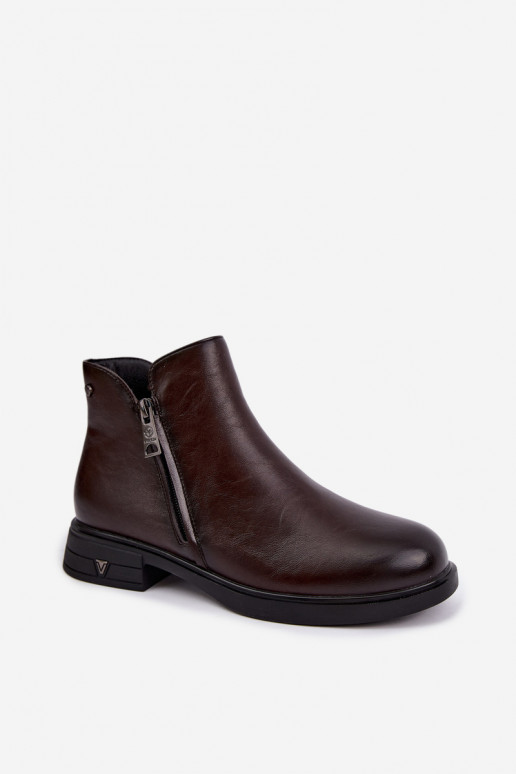 Wärmende Damenstiefeletten aus Leder Vinceza 133112 schokoladenfarben