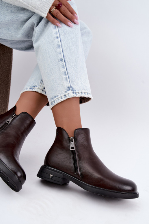 Bottines chaudes pour femmes en cuir naturel Vinceza 133112 chocolat