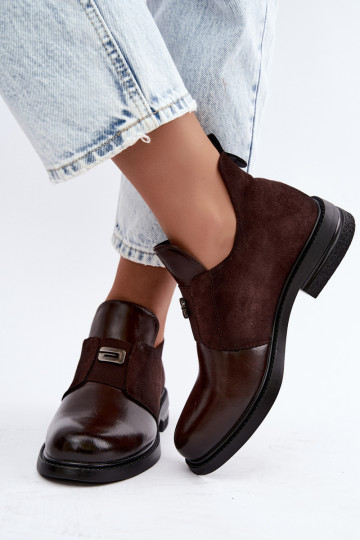 Dames enkellaarsjes met brede hak en instapmodel Vinceza 58679 chocoladekleurig 2