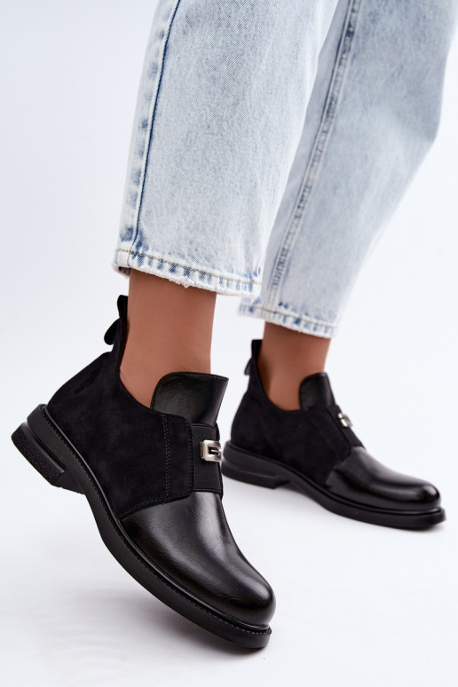 Bottines pour femmes avec talons larges et design à enfiler Vinceza 58679 noires