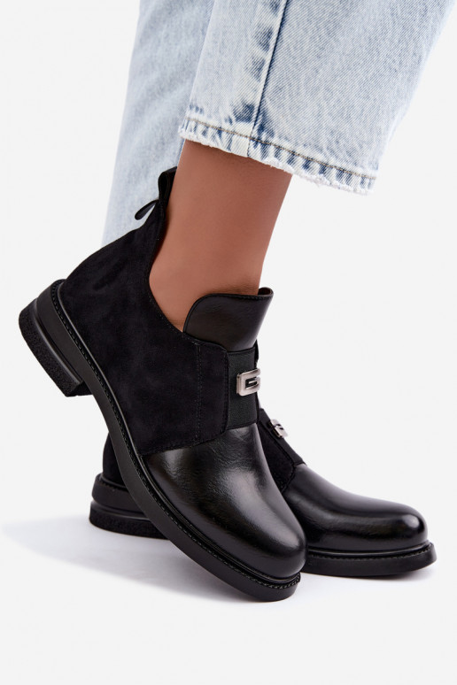 Bottines pour femmes avec talons larges et design à enfiler Vinceza 58679 noires