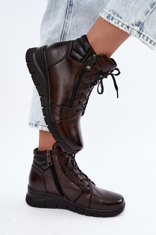 Leder Damen Stiefeletten mit Plateau, isoliert Vinceza 39963 in Schokoladenfarbe