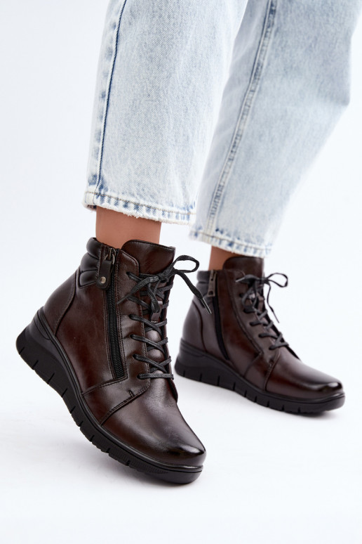 Leren dames enkellaarsjes met platform, geïsoleerd Vinceza 39963 in chocoladekleur