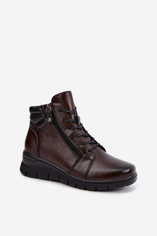 Leren dames enkellaarsjes met platform, geïsoleerd Vinceza 39963 in chocoladekleur