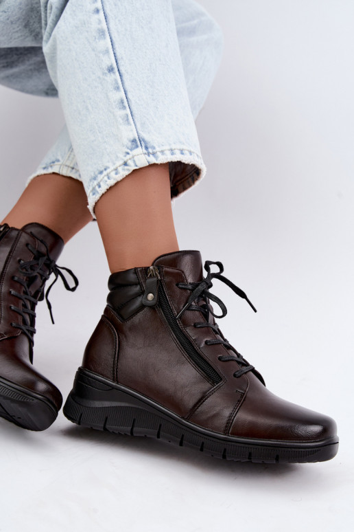Leren dames enkellaarsjes met platform, geïsoleerd Vinceza 39963 in chocoladekleur