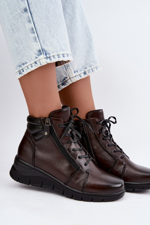 Leder Damen Stiefeletten mit Plateau, isoliert Vinceza 39963 in Schokoladenfarbe