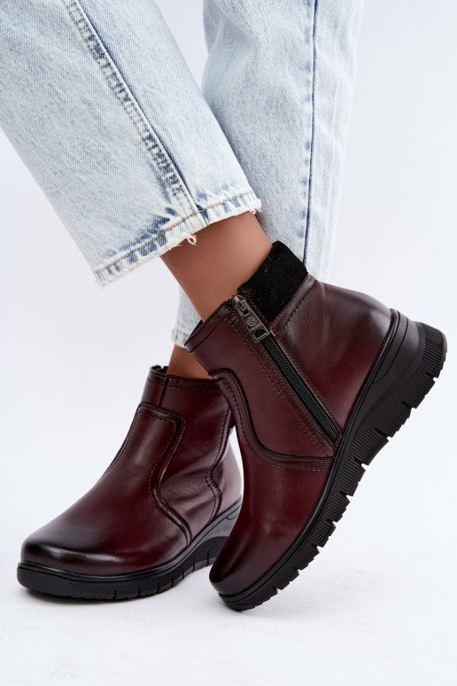 Leder isolierte Stiefeletten mit Plateau Vinceza 133116 in burgunderrot