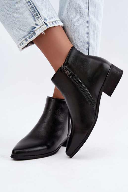 Leder Stiefeletten mit niedrigem Absatz Vinceza 133136 in schwarzer Farbe