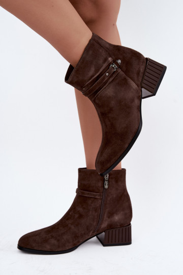 Bottines pour femmes en suède synthétique Klocke isolées D&A CR62-3476 en couleur marron