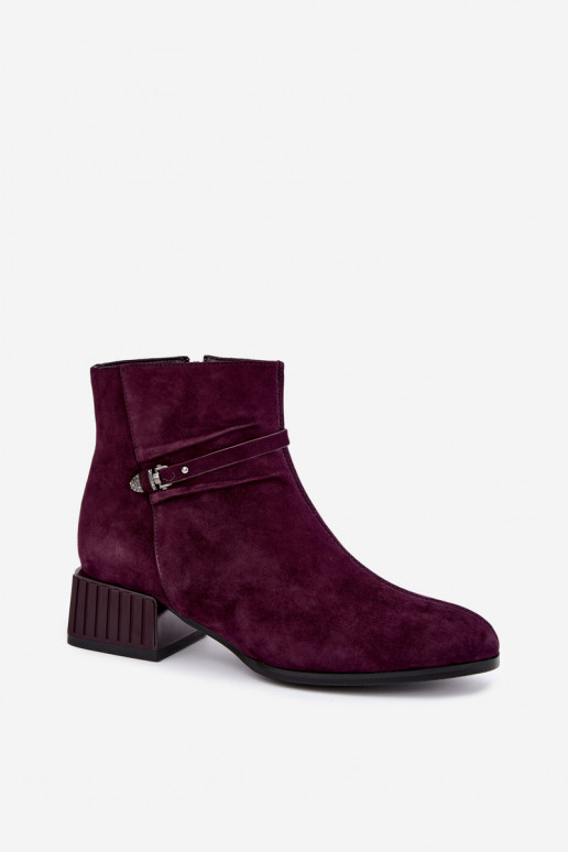 Damen Stiefeletten aus Kunstwildleder Klocke isoliert D&A CR62-3476 in Pflaumenfarbe