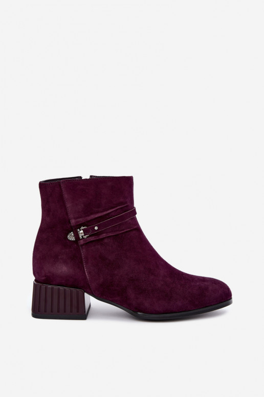 Bottines pour femmes en suède synthétique Klocke isolées D&A CR62-3476 en couleur prune
