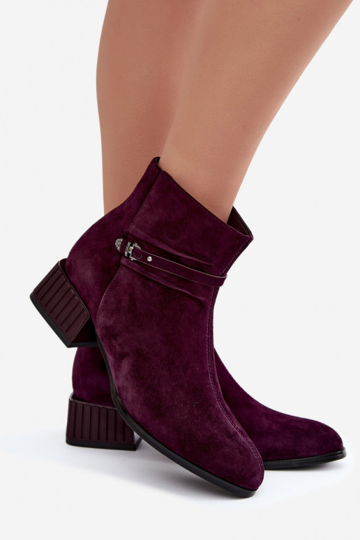 Dames enkellaarsjes van faux suede Klocke geïsoleerd D&A CR62-3476 in pruimen kleur