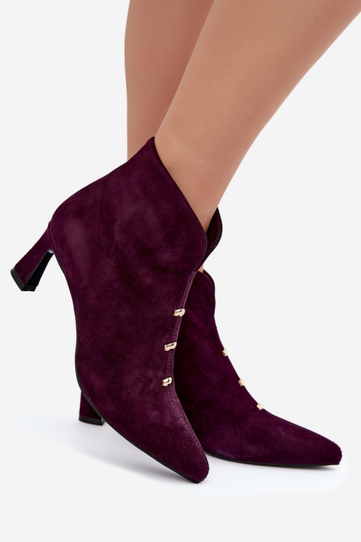 Leder Wildleder Damen isolierte Schuhe mit Absätzen D&A CR62-3496 in Pflaumenfarbe