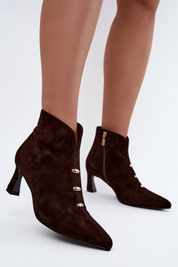 Leder Wildleder Damen isolierte Schuhe mit Absätzen D&A CR62-3496 in Schokoladenfarbe