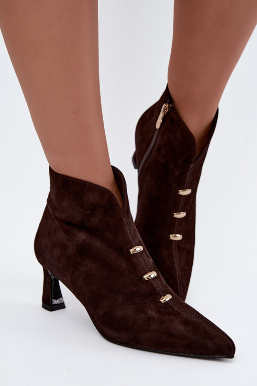 Leder Wildleder Damen isolierte Schuhe mit Absätzen D&A CR62-3496 in Schokoladenfarbe