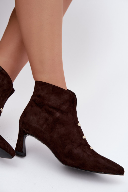 Leren suède dames geïsoleerde schoenen met hakken D&A CR62-3496 in chocoladekleur