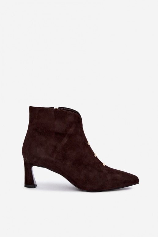 Leren suède dames geïsoleerde schoenen met hakken D&A CR62-3496 in chocoladekleur