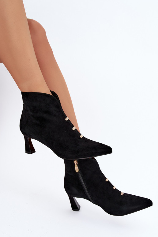 Leren suède dames geïsoleerde schoenen met hakken D&A CR62-3496 in zwarte kleur
