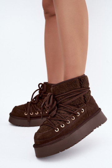 Leder Wildleder Schneestiefel mit Fell D&A GR62-6021 in Schokoladenfarbe 2