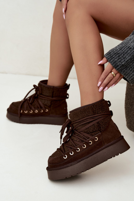 Bottes en cuir suédé pour l'hiver avec fourrure D&A GR62-6021 en couleur chocolat