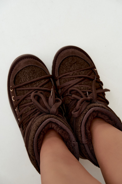 Bottes en cuir suédé pour l'hiver avec fourrure D&A GR62-6021 en couleur chocolat