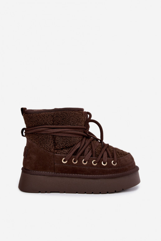 Bottes en cuir suédé pour l'hiver avec fourrure D&A GR62-6021 en couleur chocolat