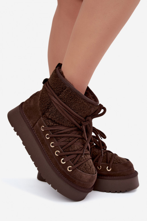 Bottes en cuir suédé pour l'hiver avec fourrure D&A GR62-6021 en couleur chocolat