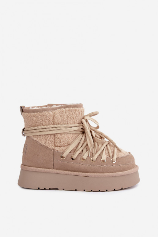 Bottes en cuir suédé pour l'hiver avec fourrure D&A GR62-6021 en couleur sable