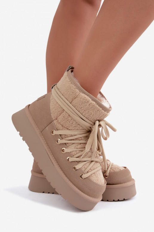 Bottes en cuir suédé pour l'hiver avec fourrure D&A GR62-6021 en couleur sable
