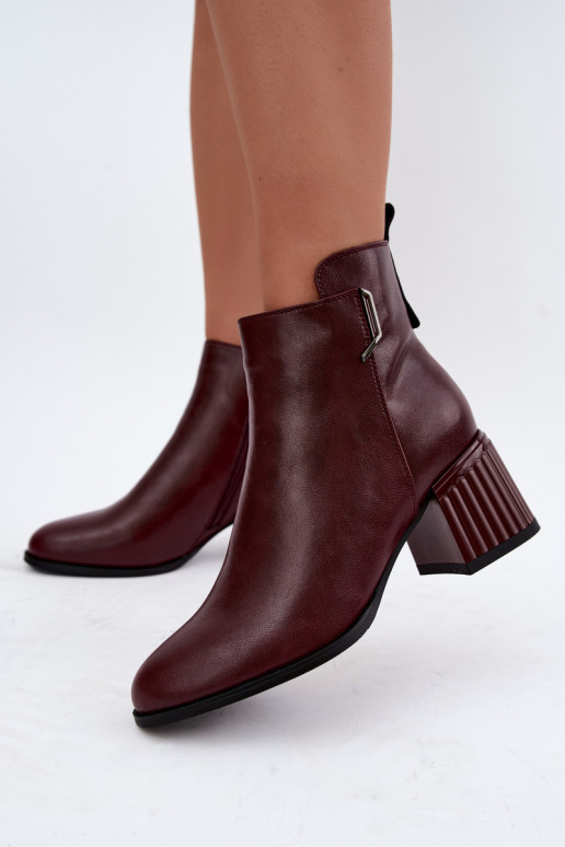 Bottines en cuir à talons isolées D&A CR62-3442 en couleur bordeaux