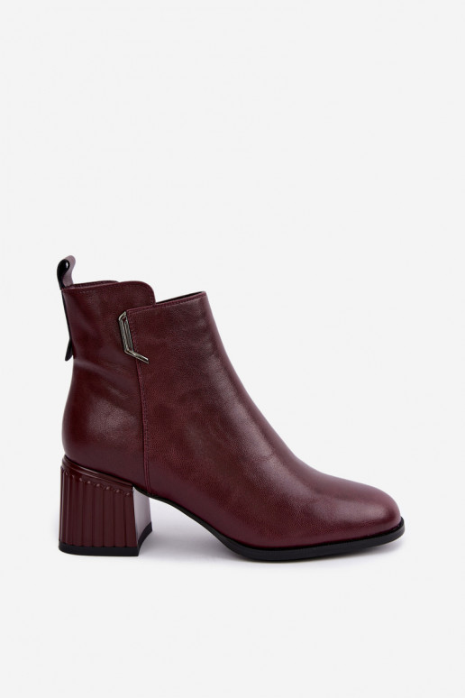 Bottines en cuir à talons isolées D&A CR62-3442 en couleur bordeaux