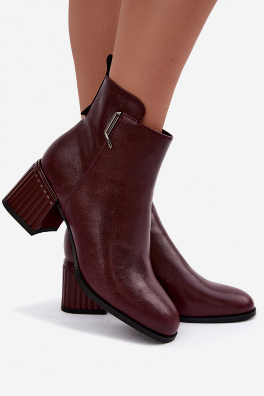 Bottines en cuir à talons isolées D&A CR62-3442 en couleur bordeaux