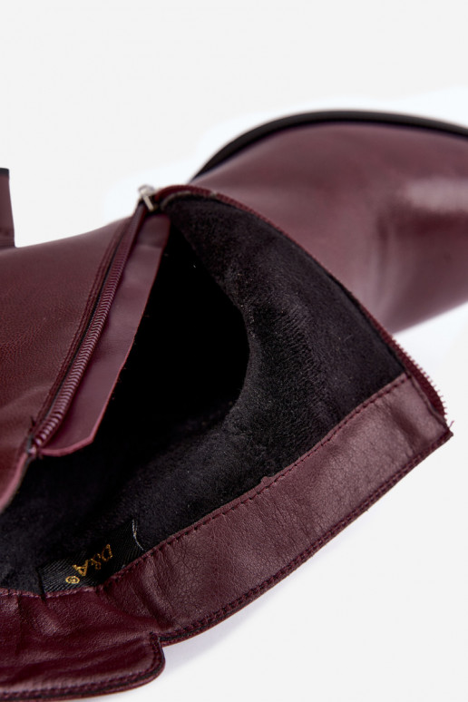Bottines en cuir à talons isolées D&A CR62-3442 en couleur bordeaux