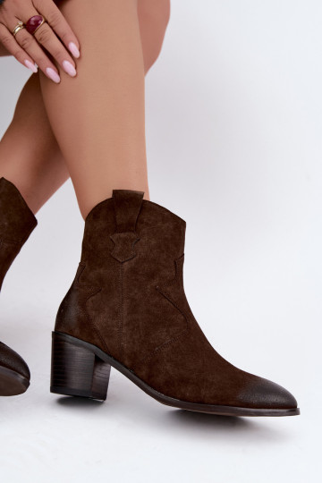 Leren suède cowboy-stijl geïsoleerde laarzen D&A CR62-3395 in chocoladekleur