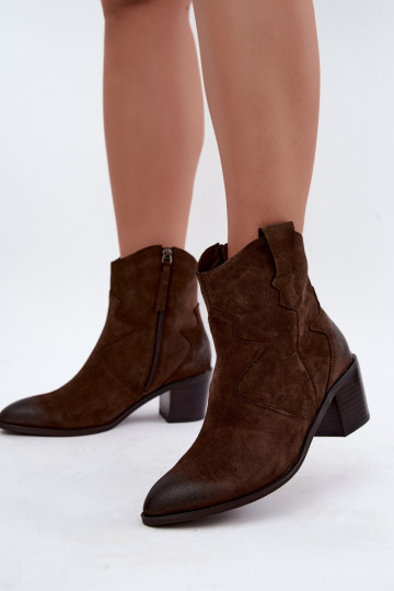 Leren suède cowboy-stijl geïsoleerde laarzen D&A CR62-3395 in chocoladekleur 2