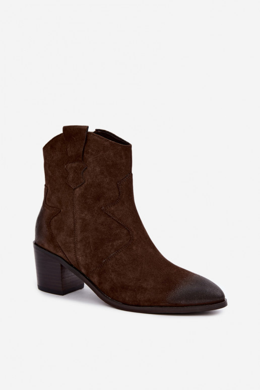 Leren suède cowboy-stijl geïsoleerde laarzen D&A CR62-3395 in chocoladekleur