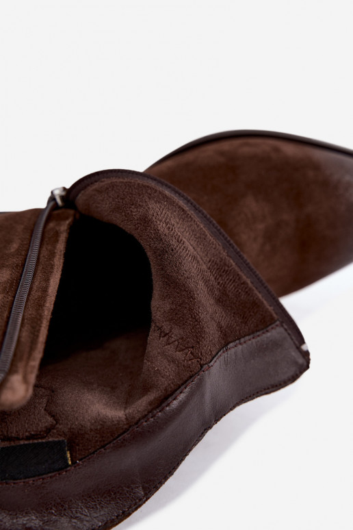 Leren suède cowboy-stijl geïsoleerde laarzen D&A CR62-3395 in chocoladekleur